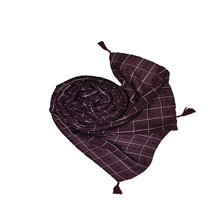 Box Checkered Designer Hijab With 4 Sided Fringe's Border - Purple